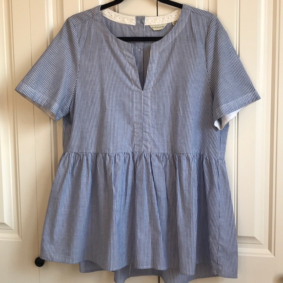 Anthropologie Tops - Anthro’s • 11•1 Tylho Blue pin stripe peplum top